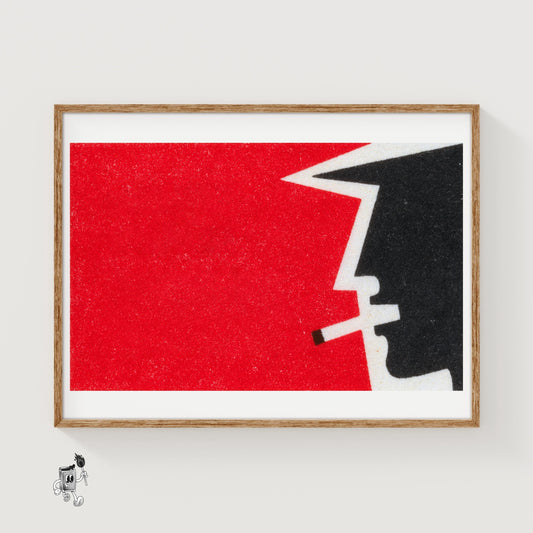 Man Smoking - vintage matchbox label print