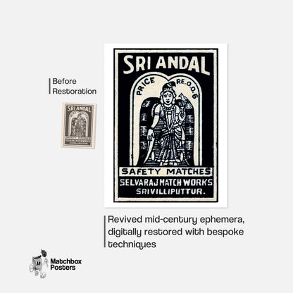 Indian Goddess with Bird - vintage matchbox label print - framed wall art preview