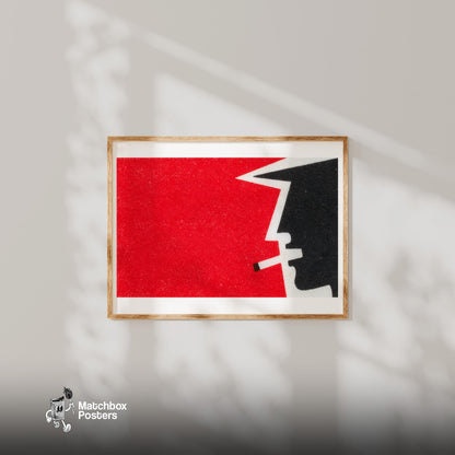 Man Smoking - vintage matchbox label print - bedroom mockup