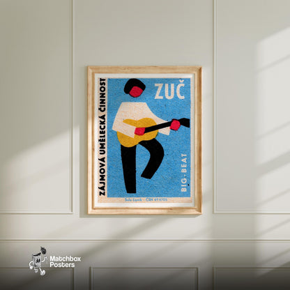 Guitarist - vintage matchbox label print - bedroom mockup