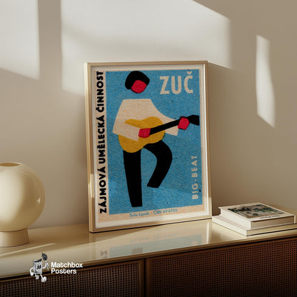 Guitarist - vintage matchbox label print - size comparison