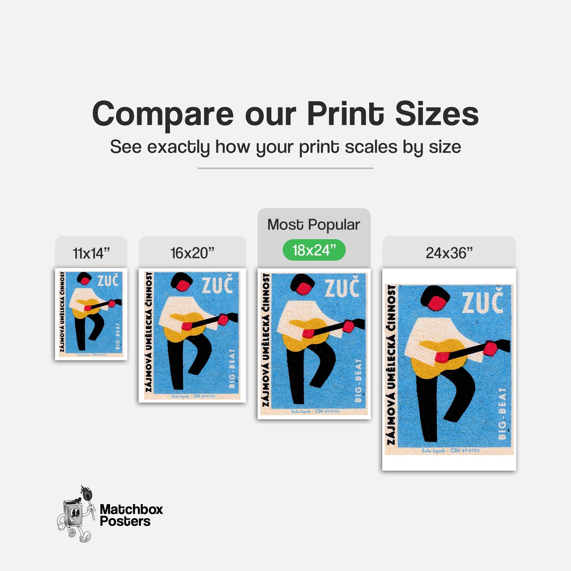 Guitarist - vintage matchbox label print - gallery wall preview