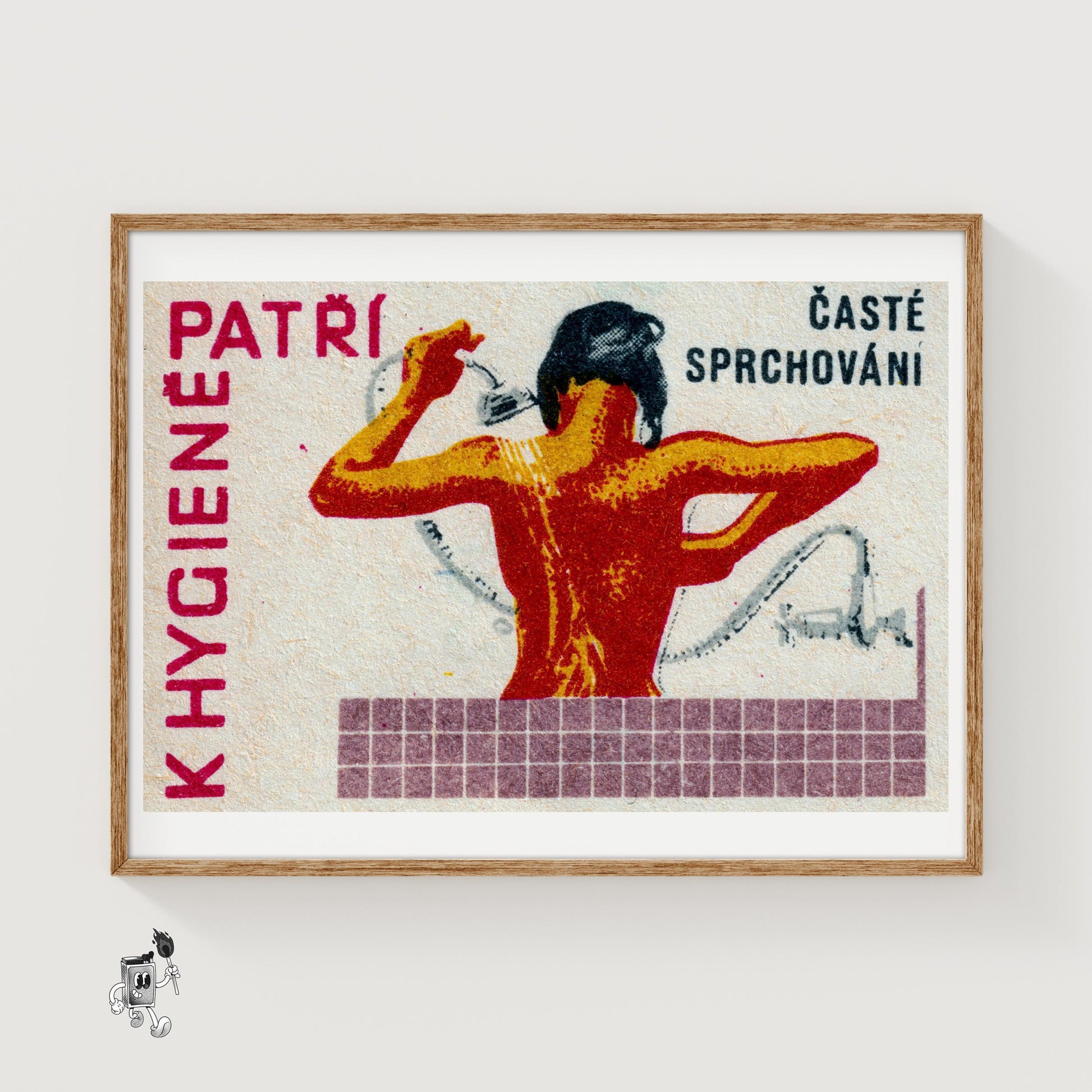 Woman Showering - vintage matchbox label print