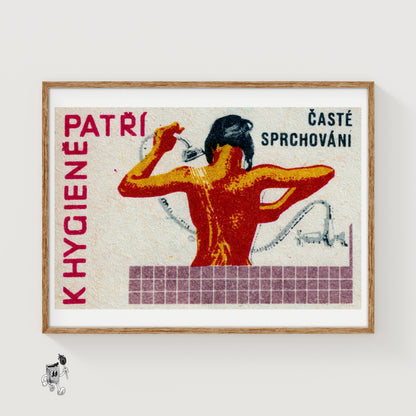 Woman Showering - vintage matchbox label print