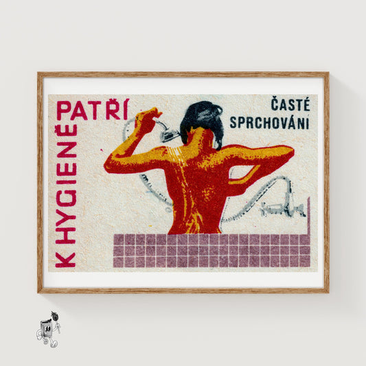 Woman Showering - vintage matchbox label print