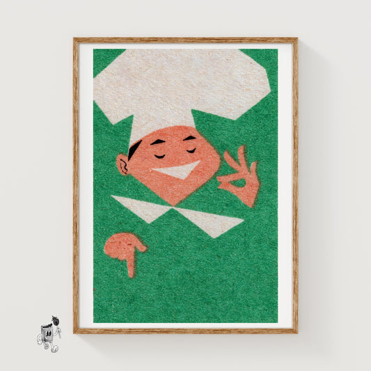 Smiling Chef - vintage matchbox label print