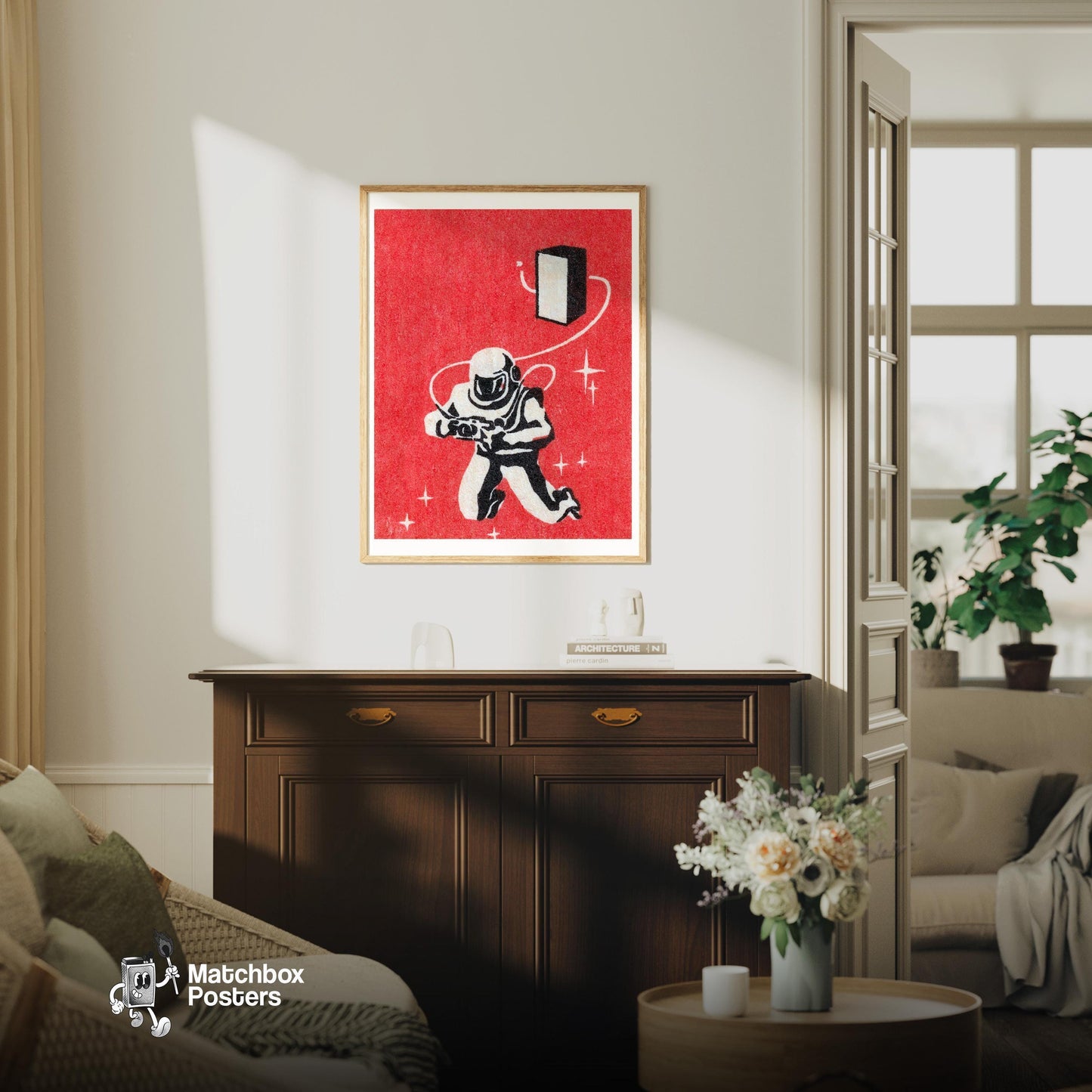 Vintage Astronaut Graphic - Eastern Europe Print - vintage matchbox label print - living room mockup