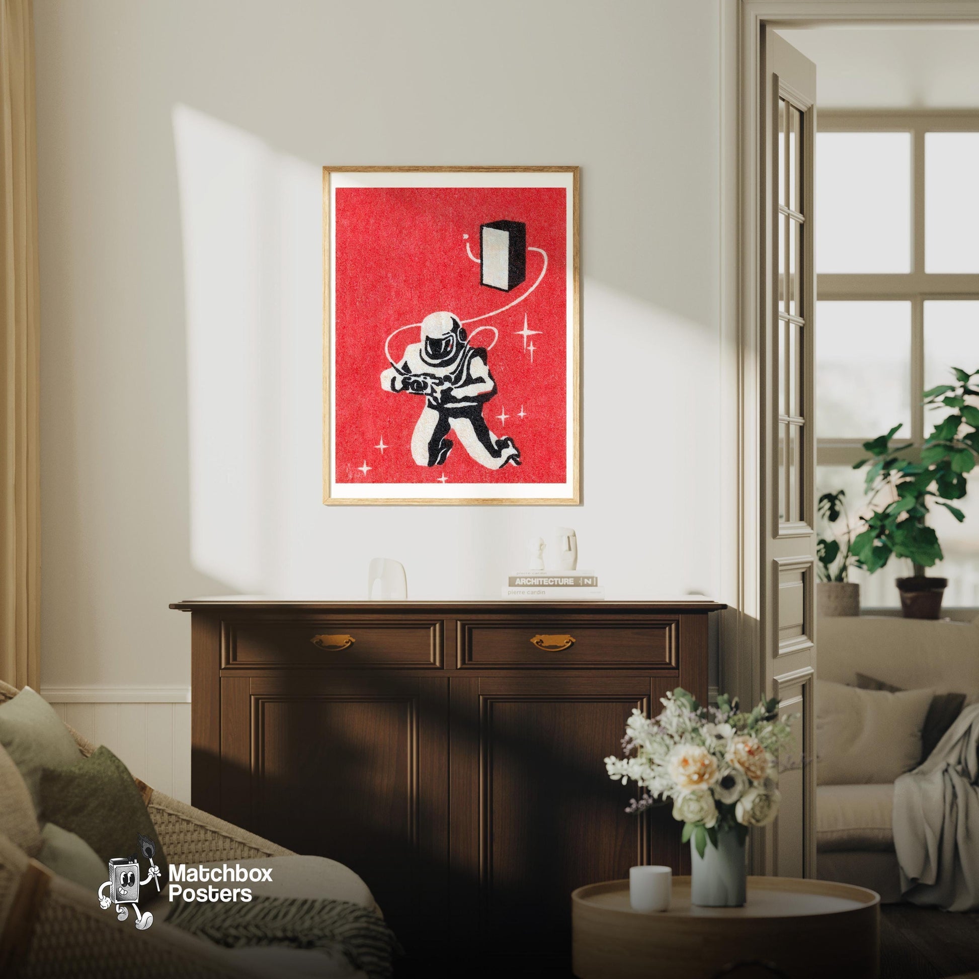 Vintage Astronaut Graphic - Eastern Europe Print - vintage matchbox label print - living room mockup