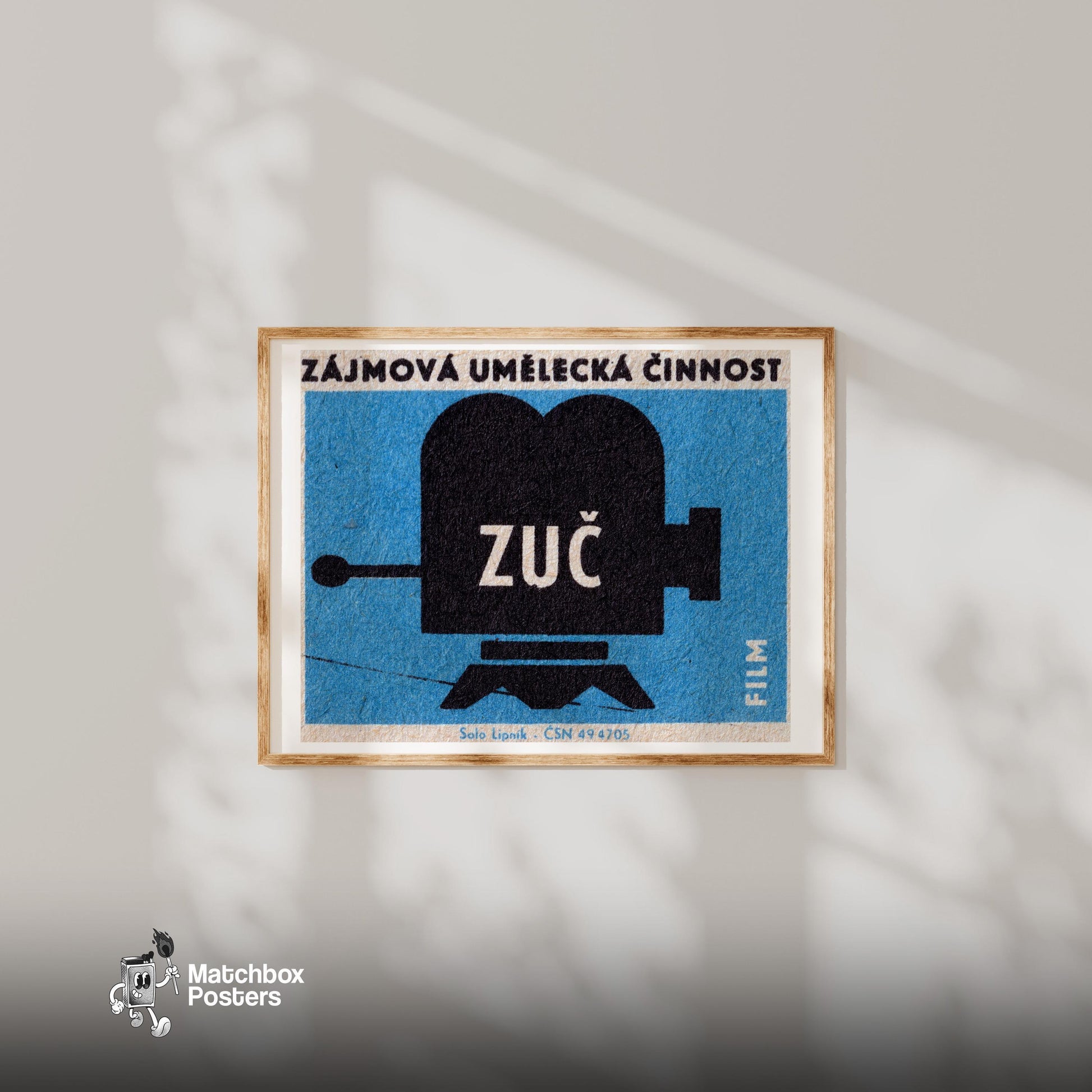 Vintage Video Camera - vintage matchbox label print - bedroom mockup