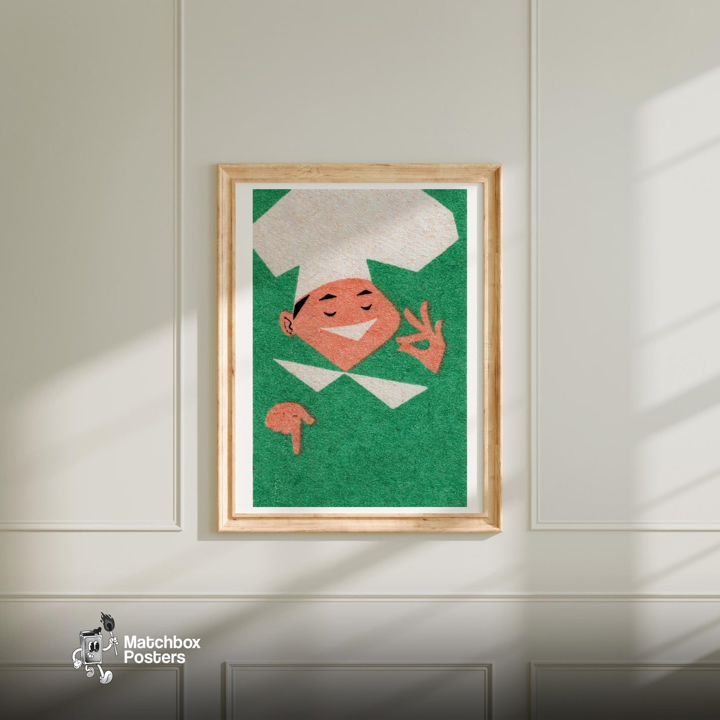 Smiling Chef - vintage matchbox label print - bedroom mockup