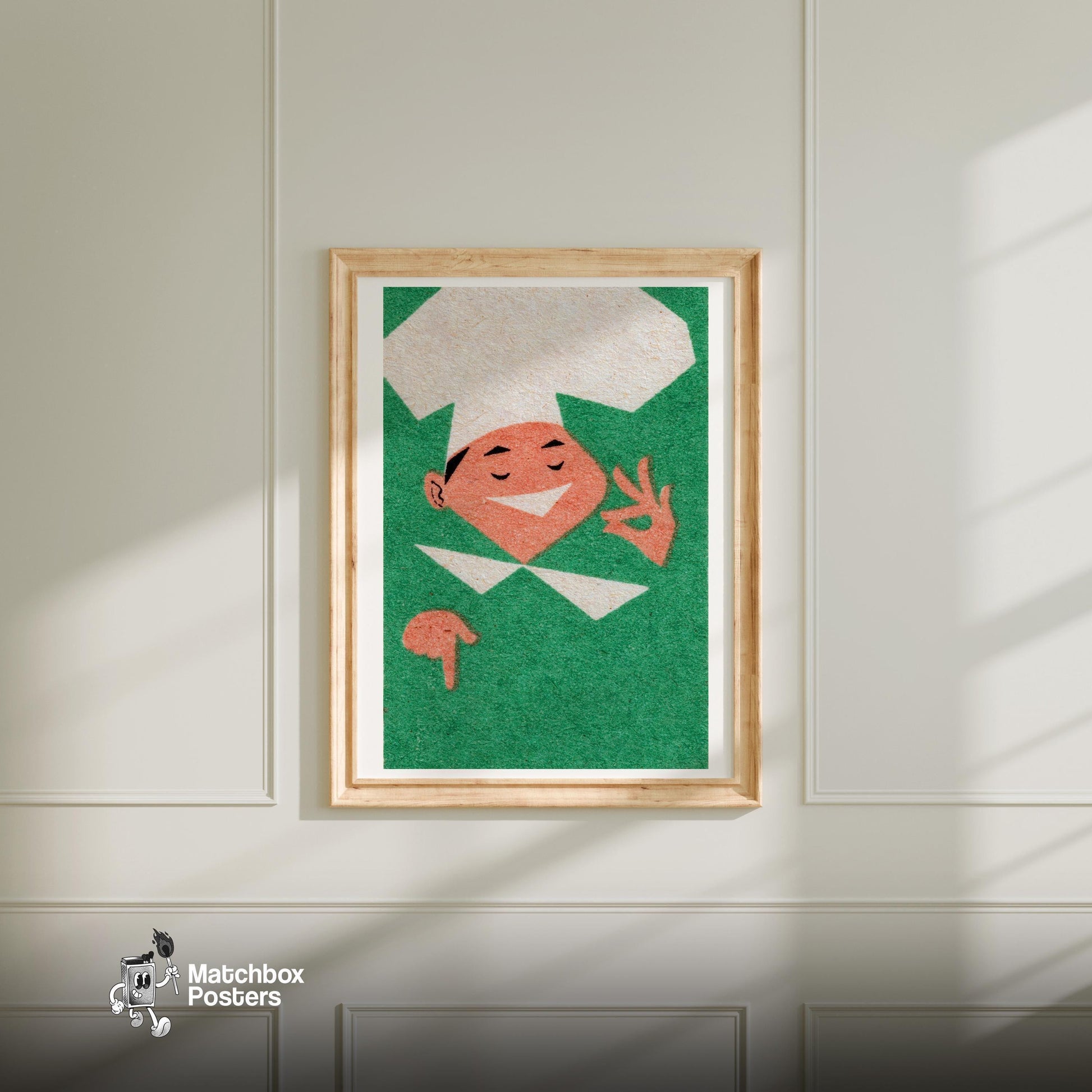 Smiling Chef - vintage matchbox label print - bedroom mockup
