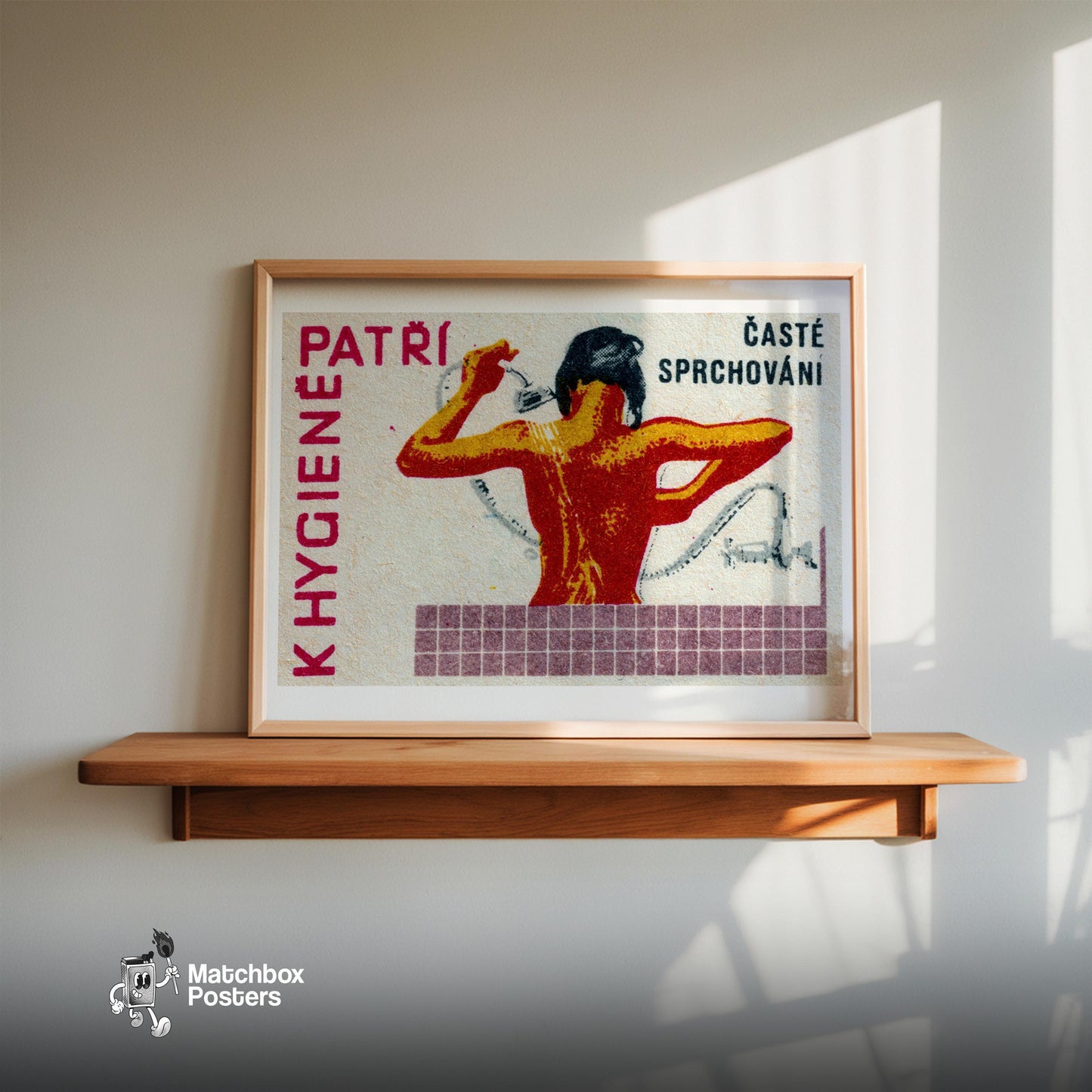 Woman Showering - vintage matchbox label print - size comparison