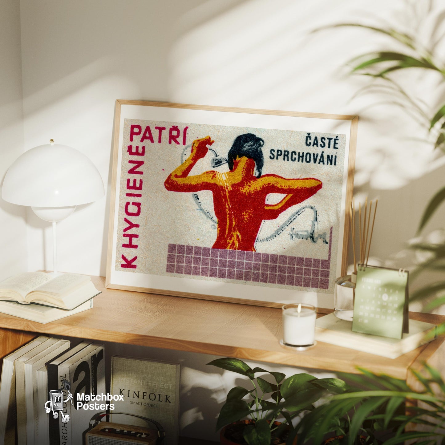 Woman Showering - vintage matchbox label print - office wall