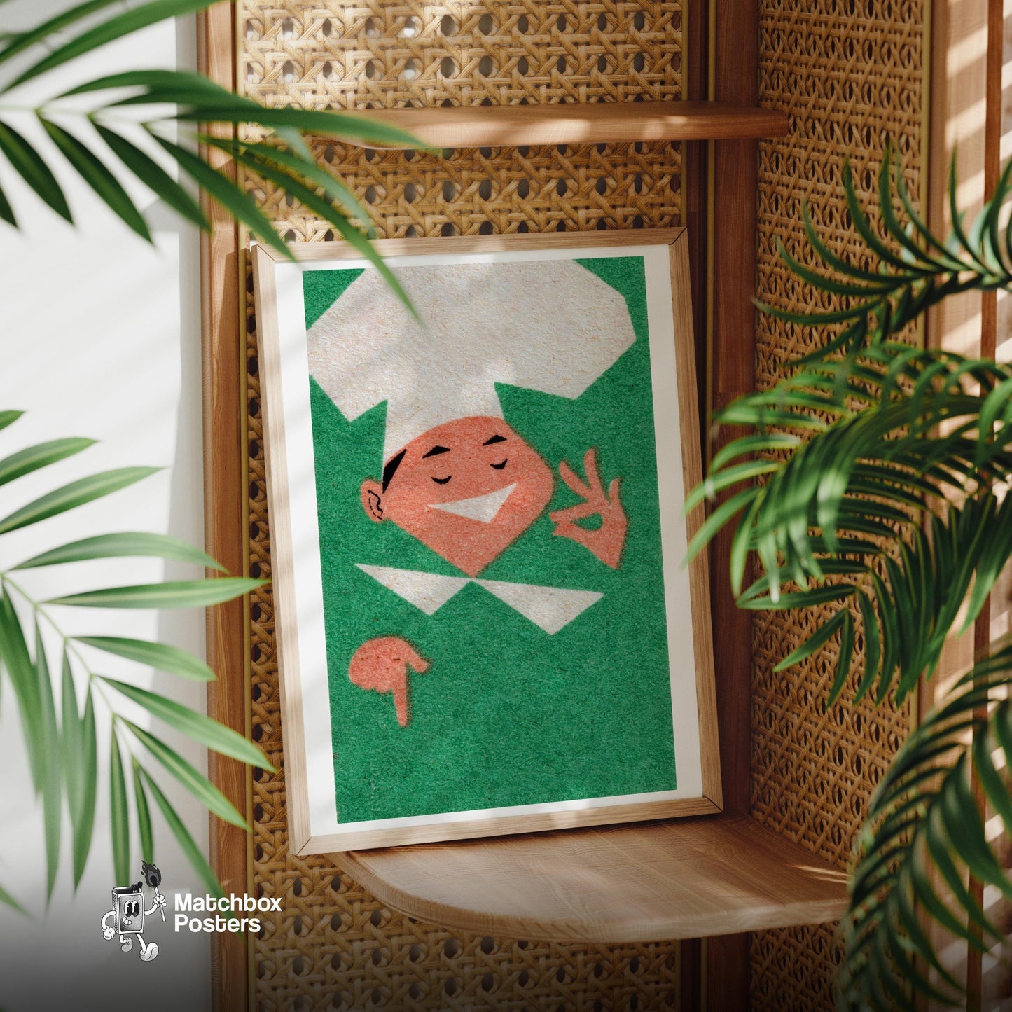 Smiling Chef - vintage matchbox label print - office wall