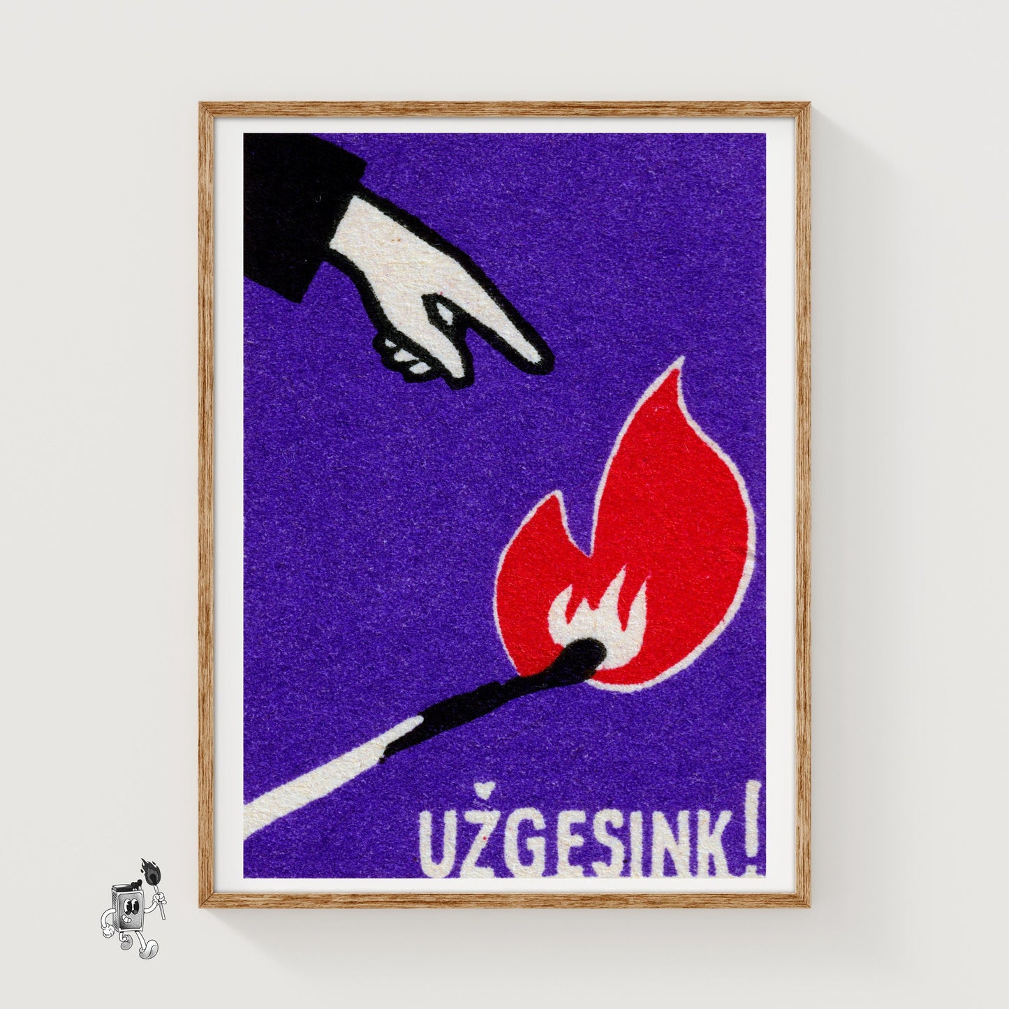 Hand Pointing at Flame - vintage matchbox label print