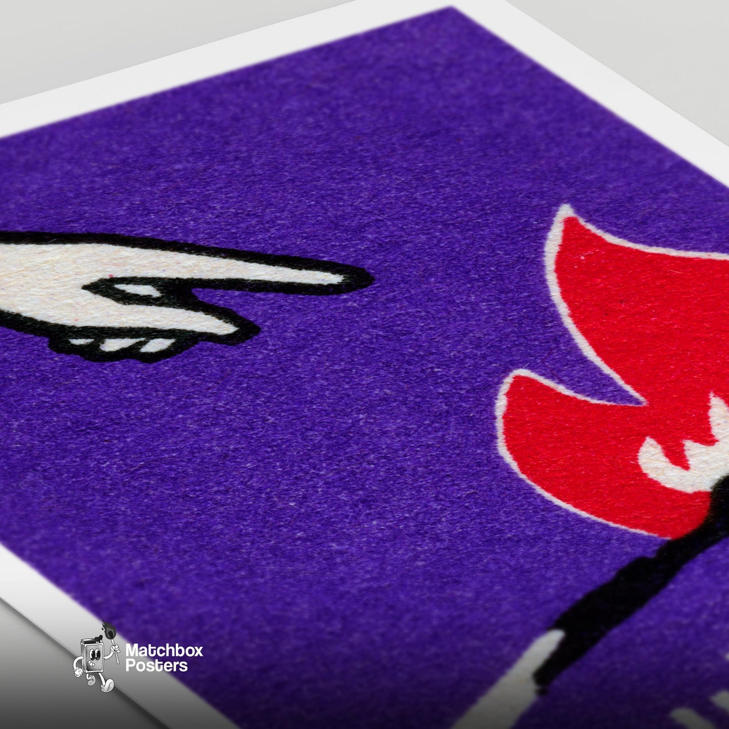 Hand Pointing at Flame - vintage matchbox label print - close-up detail