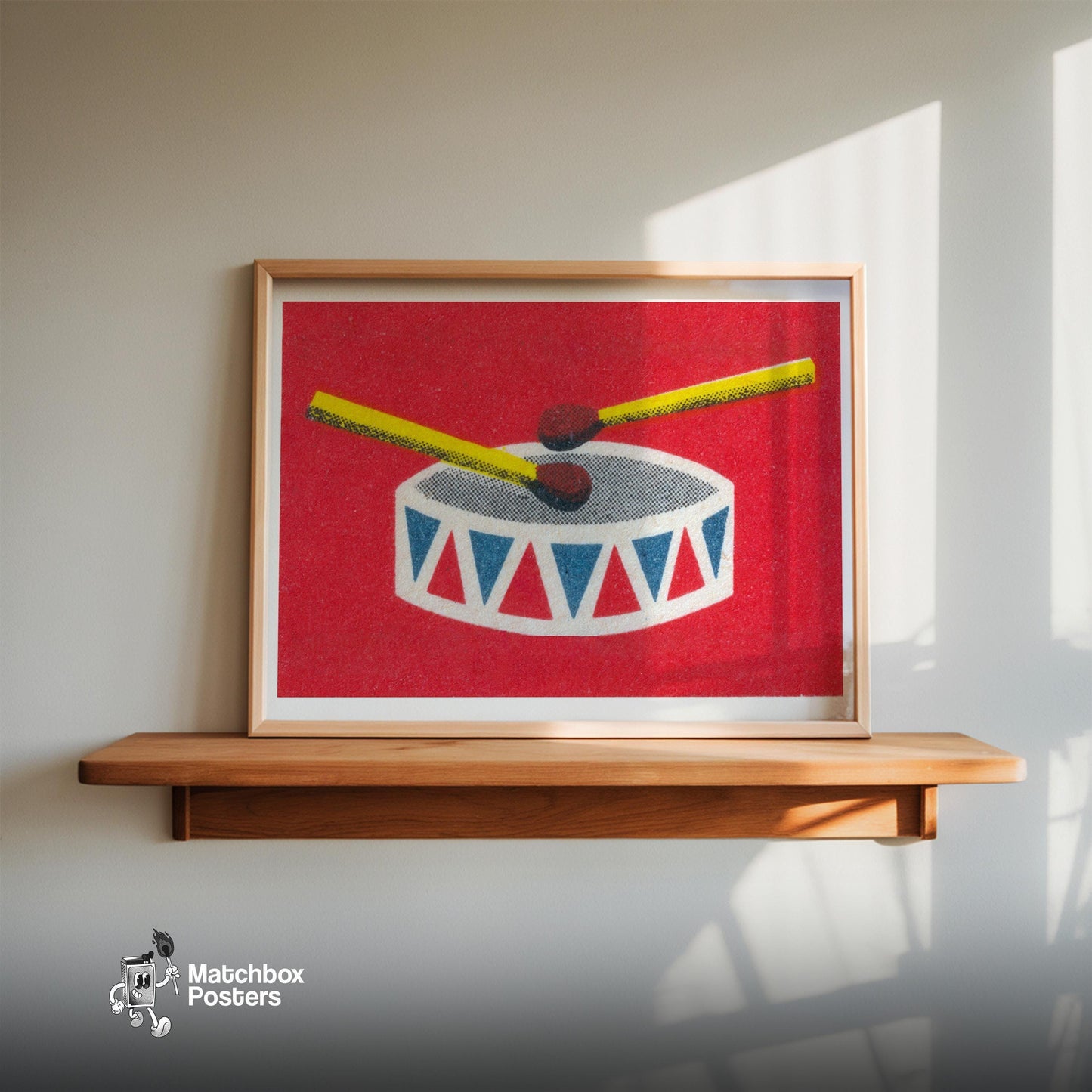 Drum Matchbox Wall Poster - vintage matchbox label print - size comparison