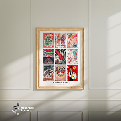 Red Postage Stamps Collage