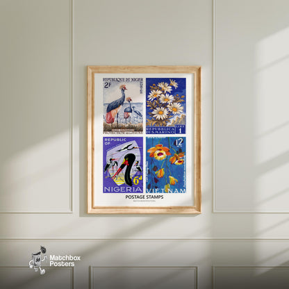 Blue Postage Stamps Collage