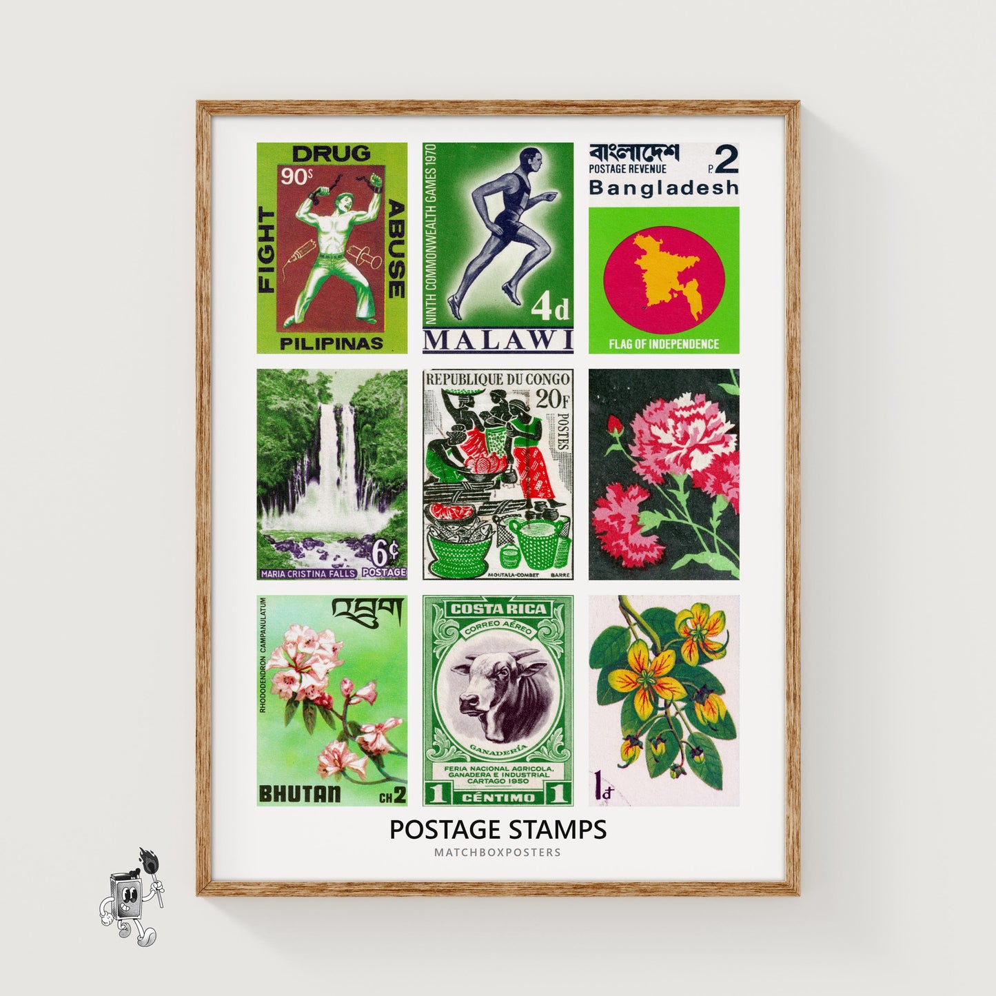 Green Postage Stamps Collage