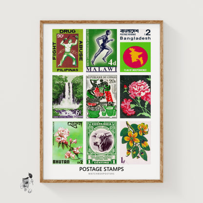 Green Postage Stamps Collage