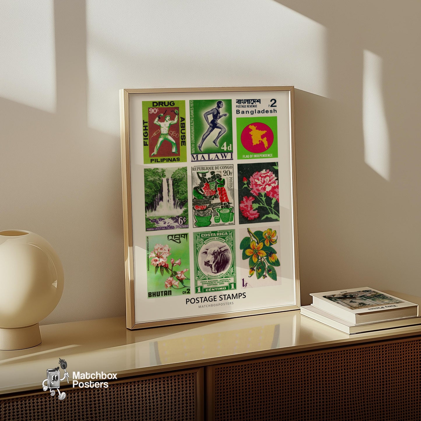 Green Postage Stamps Collage