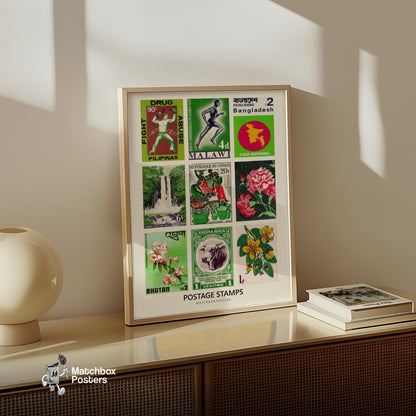 Green Postage Stamps Collage