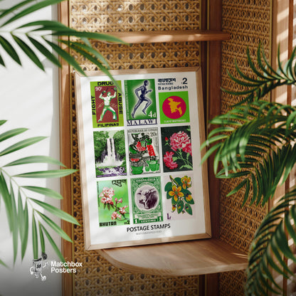 Green Postage Stamps Collage