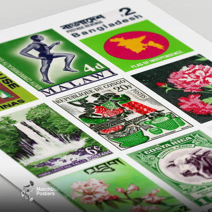 Green Postage Stamps Collage