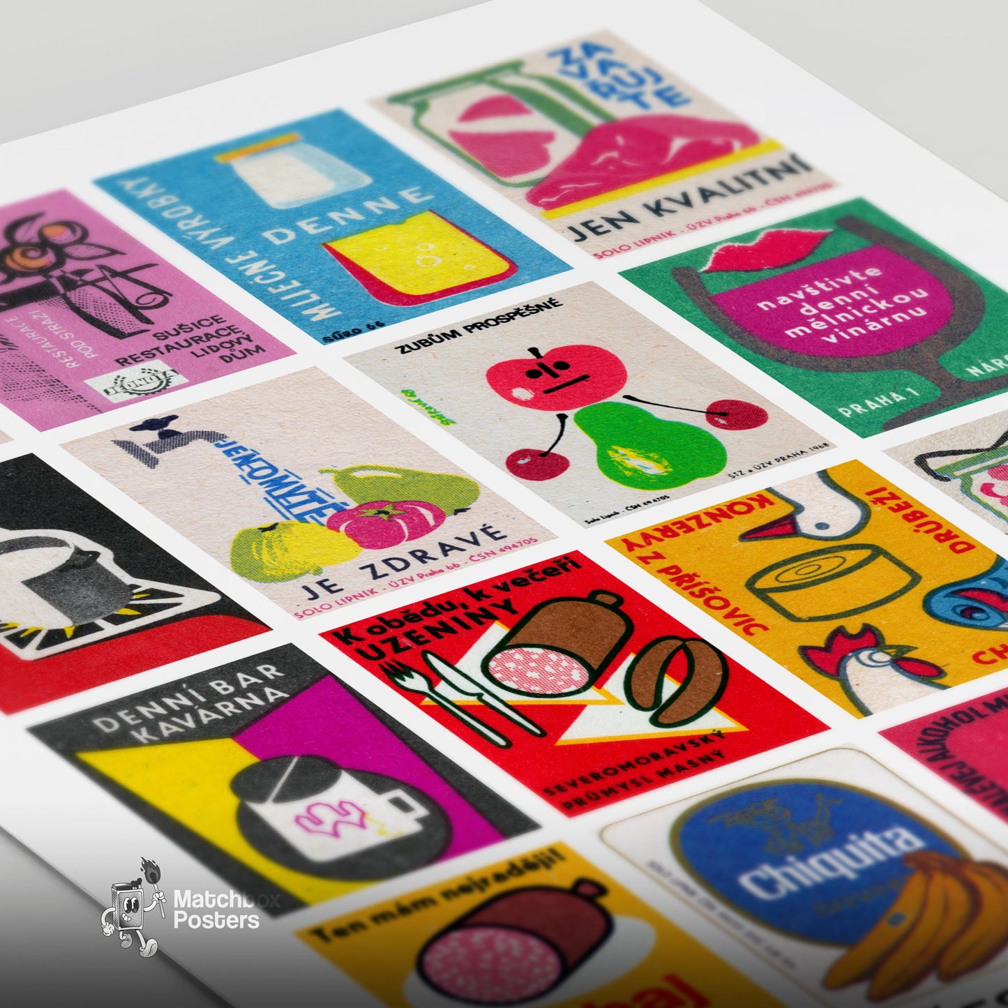 Red Czech Food & Drinks Grid Print