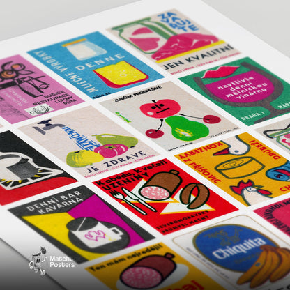Red Czech Food & Drinks Grid Print