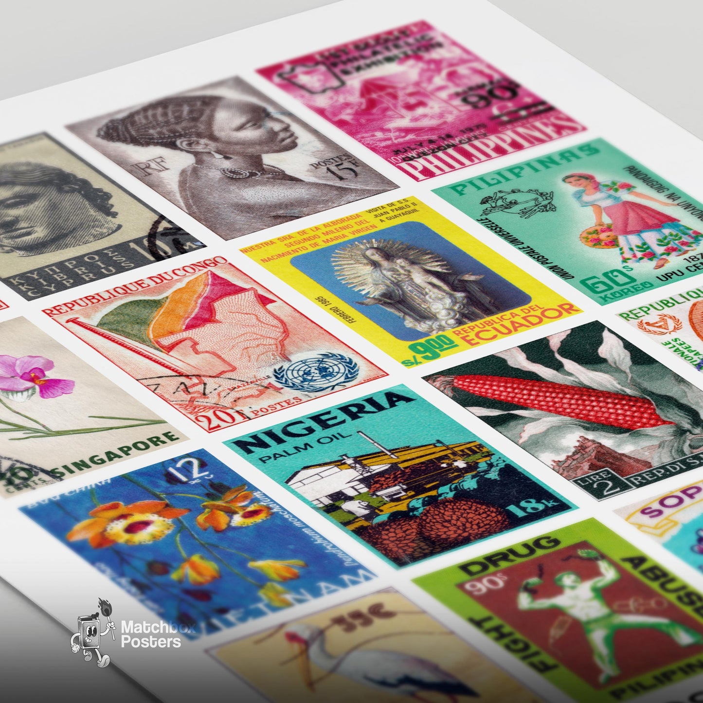 Worldwide Postage Stamps Collage