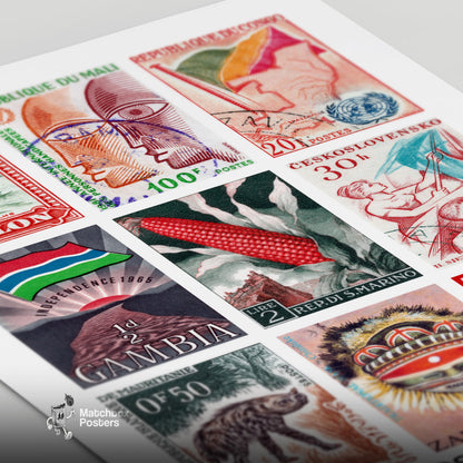 Red Postage Stamps Collage