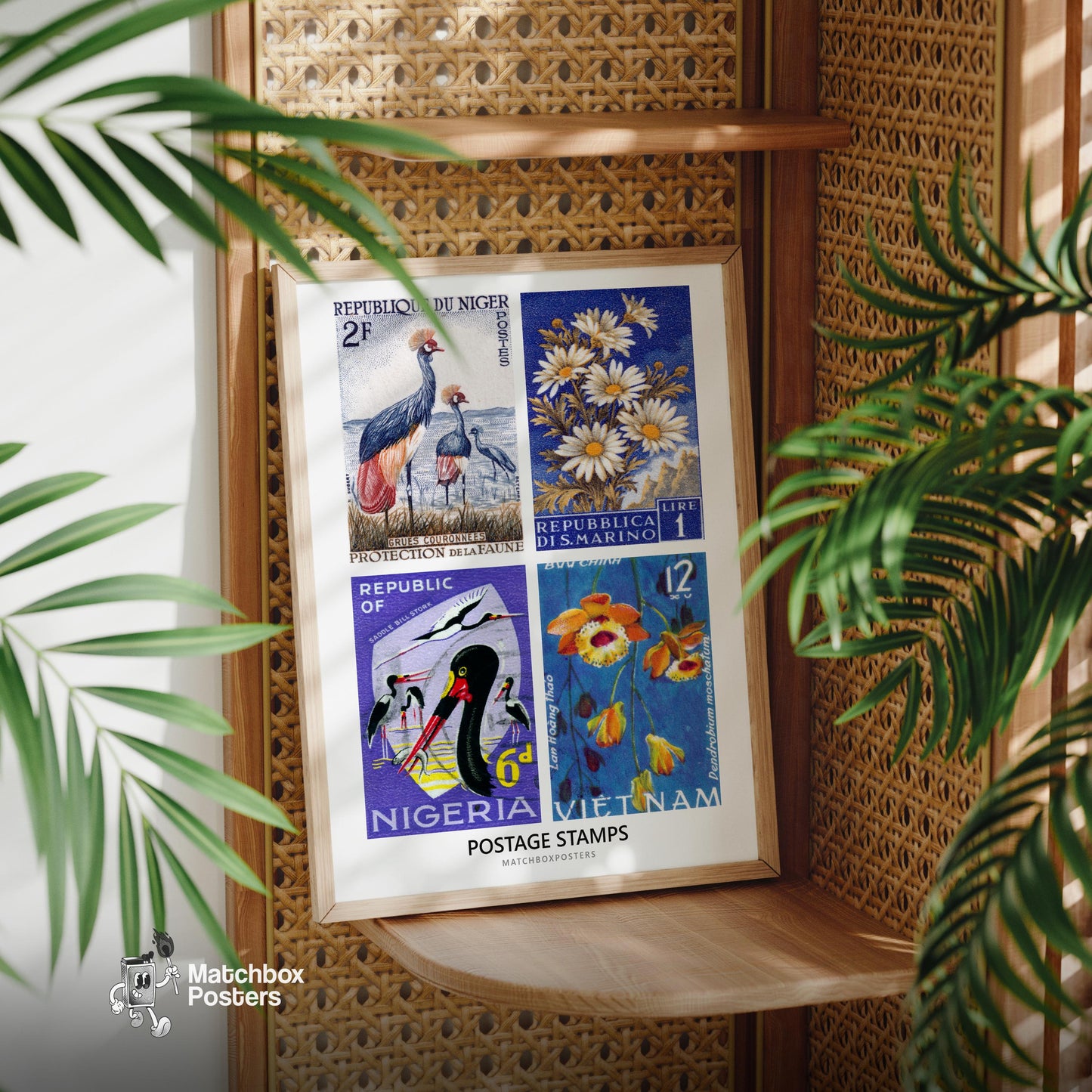 Blue Postage Stamps Collage