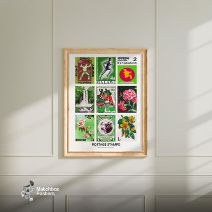 Green Postage Stamps Collage