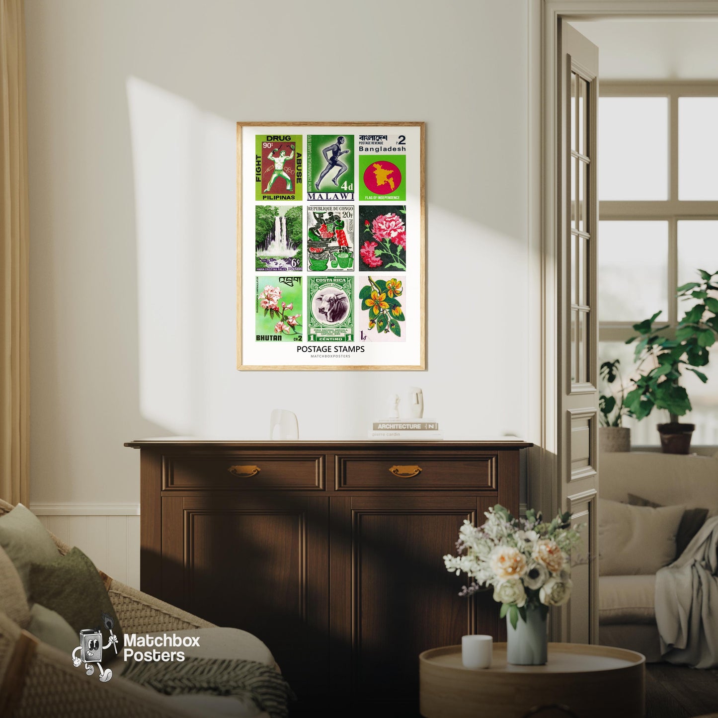 Green Postage Stamps Collage