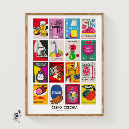Red Czech Food & Drinks Grid Print